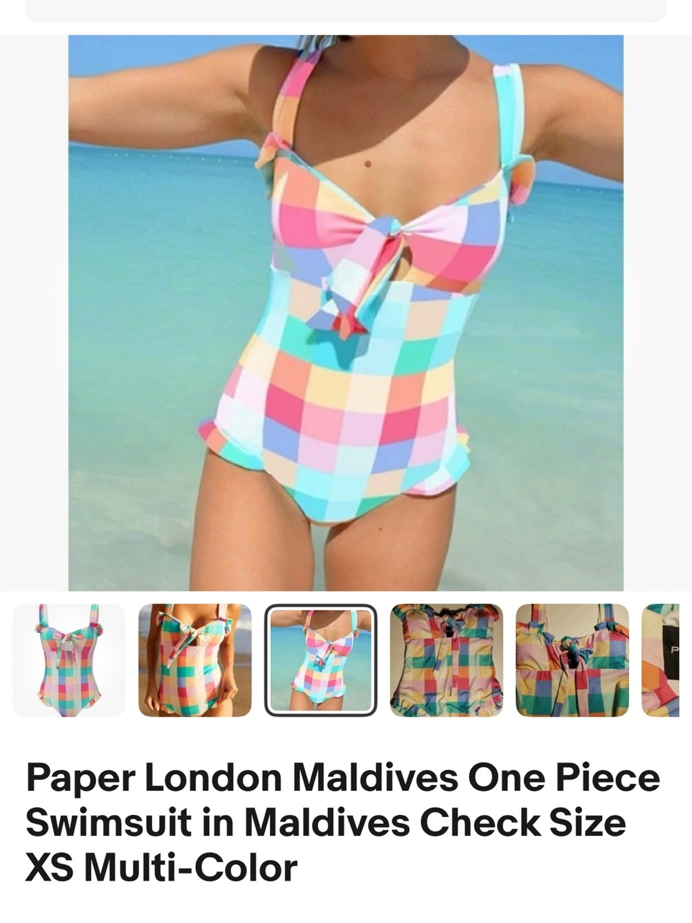 Paper London-Colorful Pastel Check One-Piece Swimsuit size XS, NWOT